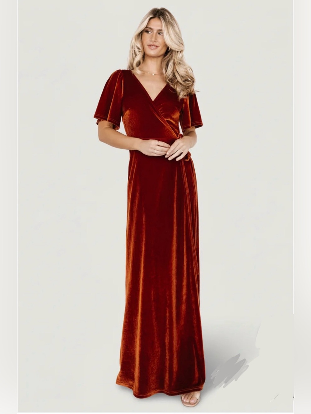 Baltic Born Meghan Velvet Wrap Maxi Dress in Rust, Small